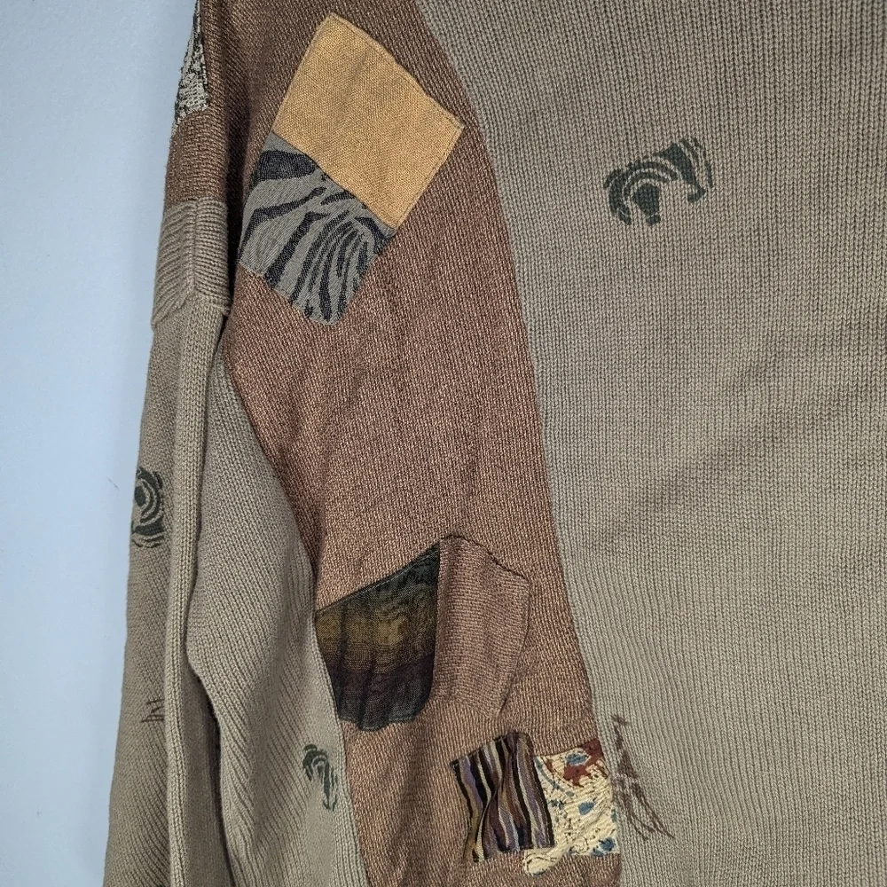 Vintage Donna Jessica Abstract Jungle Safari patchwork mismatch cardigan size 1